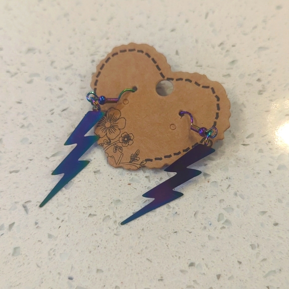 Lightning bolt Bowie dangle earrings - Picture 1 of 2